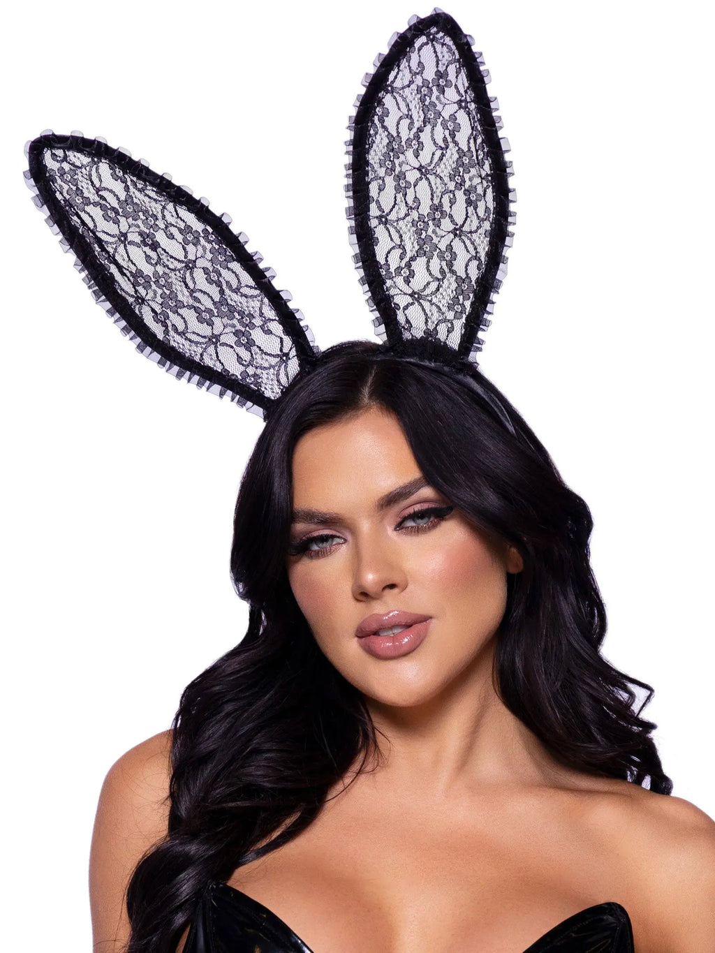 Ruffle Trimmed Bendable Lace Bunny Ears - Black – body-safe materials | Fu'Cha Exotics