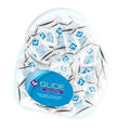 ID Glide small 10ml pillows in plastic bowl, blue and white sachets