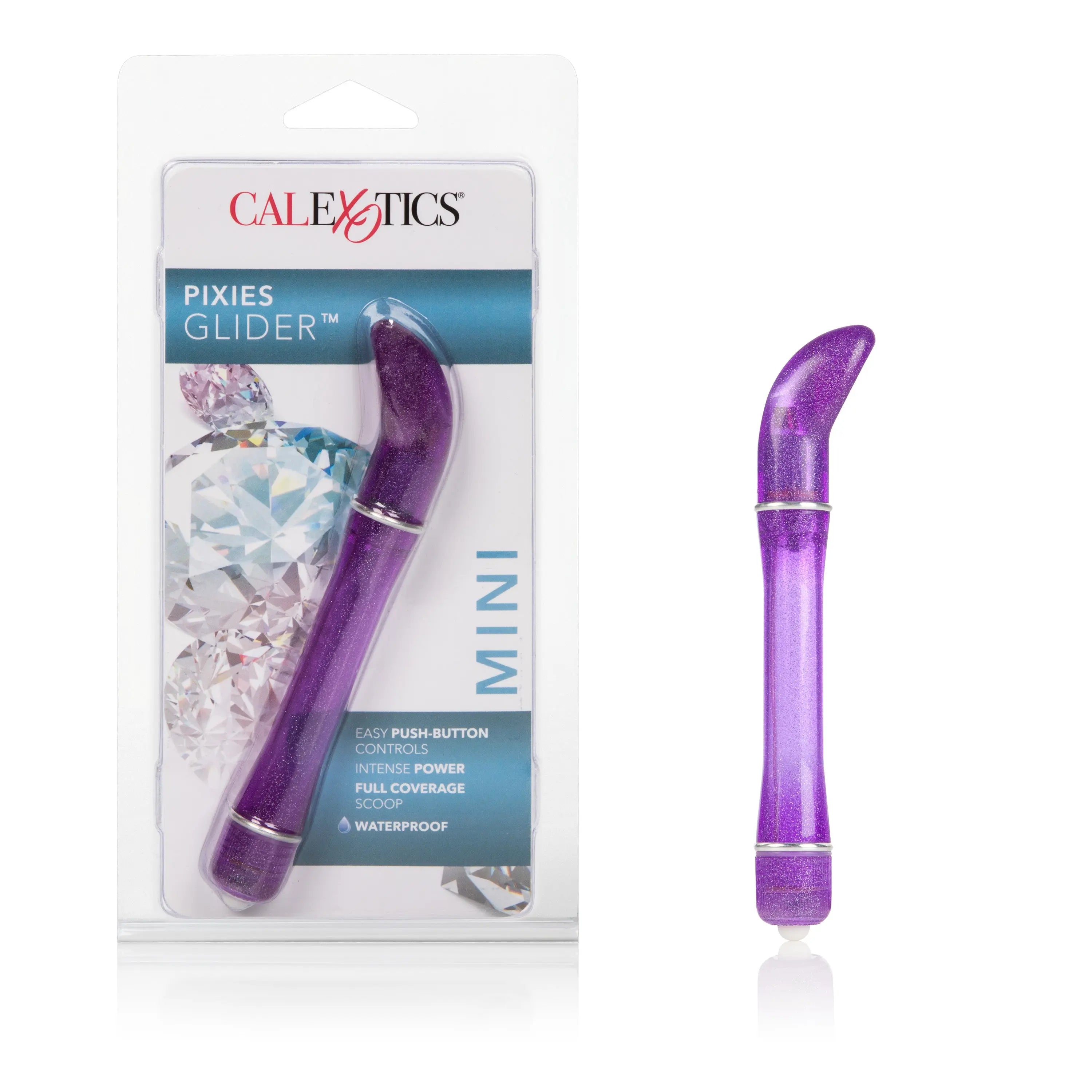 Purple curved waterproof personal massager with smooth silicone finish and silver rim