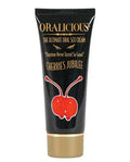 Oralicious Cherries Jubilee oral sex cream tube, black with gold cap and cherry graphic