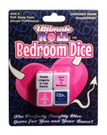 Bedroom dice game set in blister pack, showing pink dice and arrow symbols