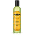 Coconut pineapple massage oil bottle with black cap, green bottle and gold label