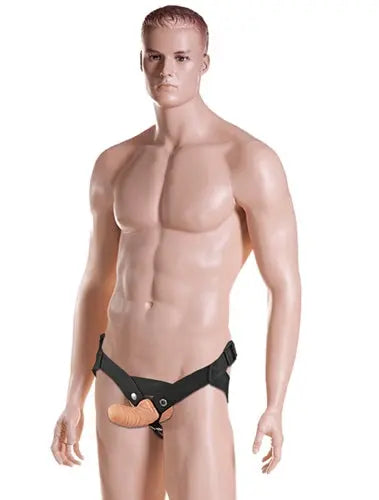 Stud pouch harness with black straps and round front stud detail