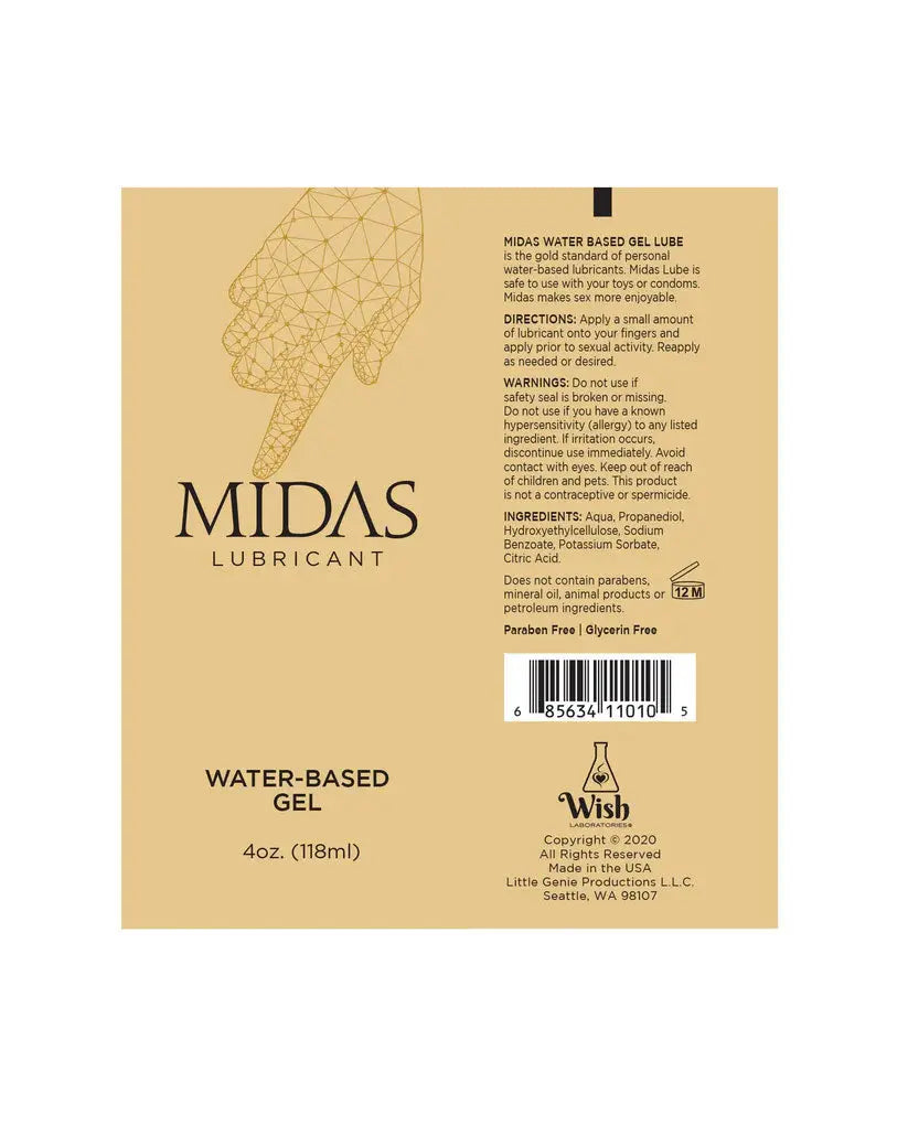 Midas Lubricant - Water-Based Gel - 2 Fl. Oz. – body-safe materials | Fu'Cha Exotics