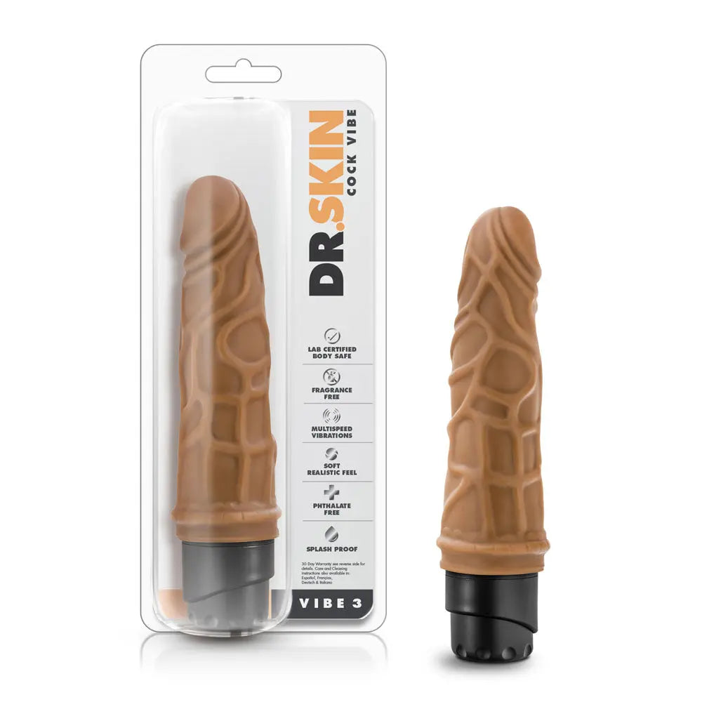 Dr. Skin - Cock Vibe 3 - 7.25 Inch Vibrating Cock - Mocha – body-safe materials | Fu'Cha Exotics