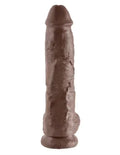 Brown 10-inch cock-shaped sex toy with balls and textured surface