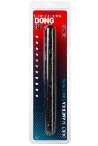 18-inch veined black adult toy in clear blister packaging, cylindrical shape