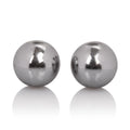 Weighted orgasm balls, metallic silver, two round weighted spheres