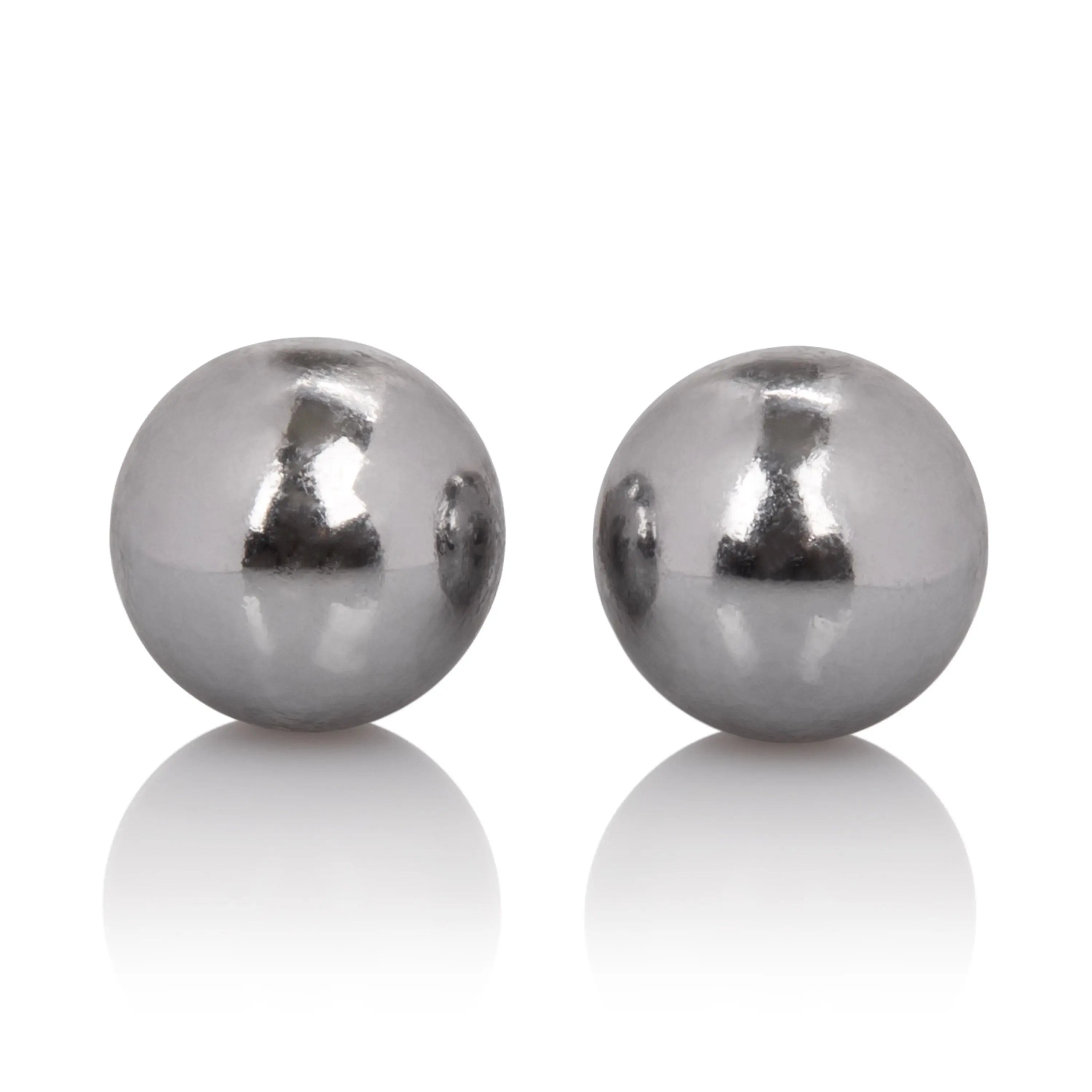 Weighted orgasm balls, metallic silver, two round weighted spheres