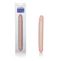 Smooth double dong with two nude-tone phallic shapes, glossy finish, 12 in