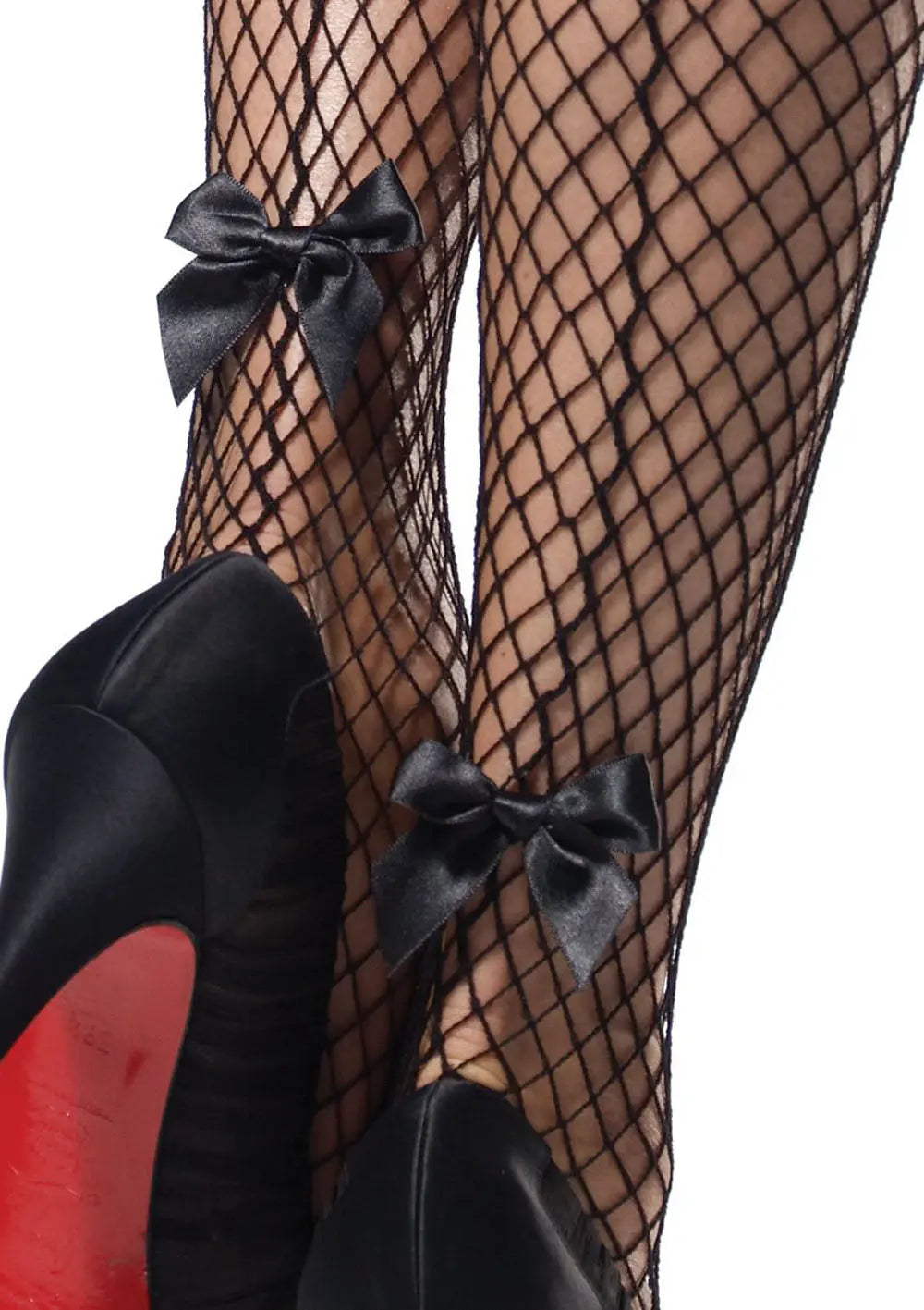 Stay Up Industrial Net Backseam Thigh Highs With Lace Top and Satin Bow Accent - One Size - Black – soft-satin | Fu'Cha Ex...