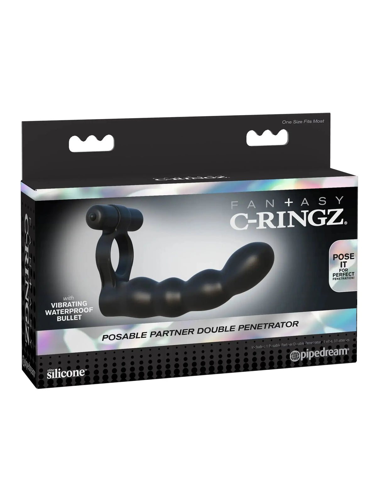 Fantasy C-Ringz Posable Partner Double Penetrator - Black – body-safe materials | Fu'Cha Exotics