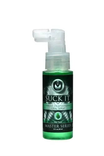 Suck It desensitizing oral sex spray bottle, green label and clear pump, 2 oz
