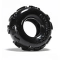 Black glossy atomic cockring with raised studs around the outer ring