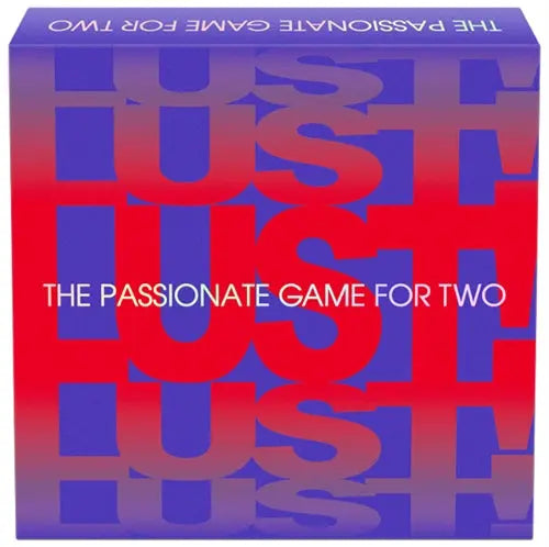 Lust! game box blue and red with The passionate game for two text.