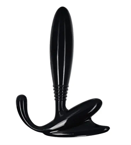 Black universal prostate probe with curved handle and rounded tip.