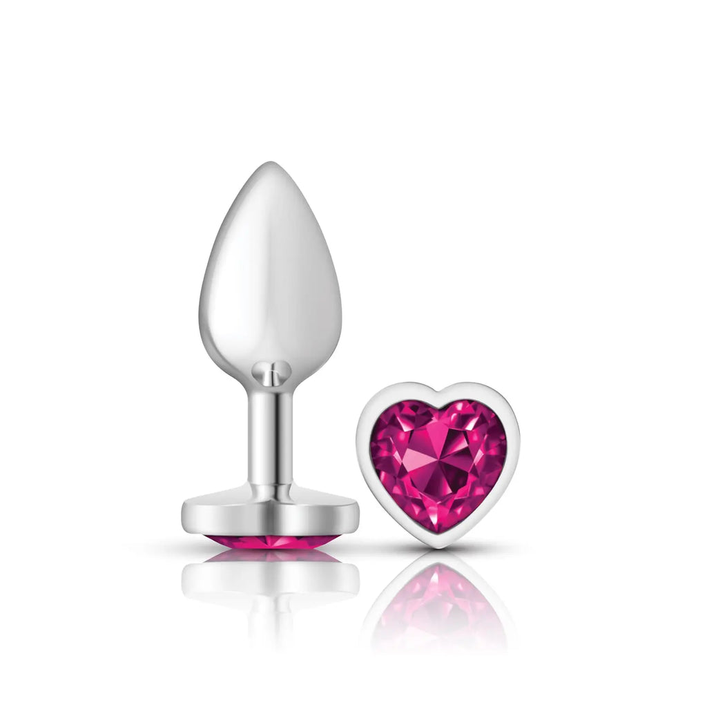 Bright Pink Heart Gem Silver Metal Plug - Sm – body-safe materials fully waterproof | Fu'Cha Exotics
