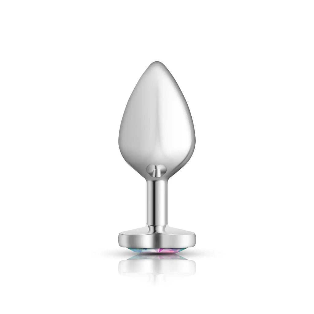 Clear Iridescent Heart Gem Silver Metal Plug - Md – body-safe materials | Fu'Cha Exotics