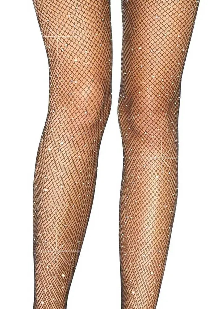 Casey Rhinestone Fishnet Suspender Pantyhose - One Size - Black – body-safe materials | Fu'Cha Exotics
