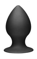 Silicone anal plug with tapered tip and base, dark gray.