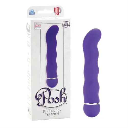 Purple silicone 10-function massager with rounded handle and contoured body