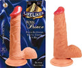 Realistic flesh-toned 6-inch sex toy with curved base and rounded tip