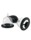 Vibrating nipple pleasure cups with clear domed suction pads and black controller