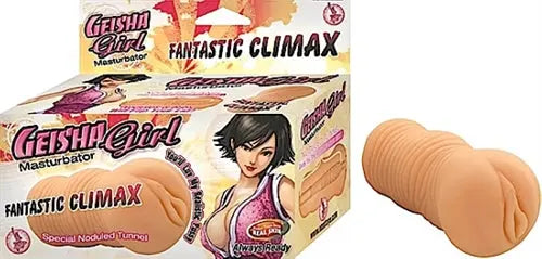 Flesh-colored silicone masturbator sleeve with ridged texture