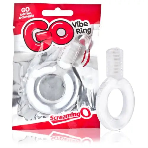 Clear plastic vibe ring with circular frame and textured grip
