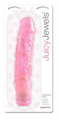 Pink silicone vibrator with textured surface, in blister retail packaging