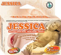 Sex toy masturbator packaging with Jessica branding and extended ribbed tunnel