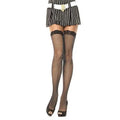 Black lace-top fishnet thigh-high stockings with openwork pattern