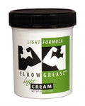 Elbow Grease light cream jar, black screw lid, white and green label, 4 oz.