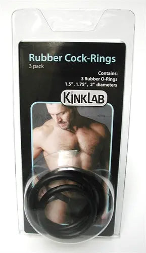 Black rubber cock rings, 3-pack in package; KINKLAB