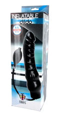 Inflatable 11-inch dildo in black, in retail package with attached pump