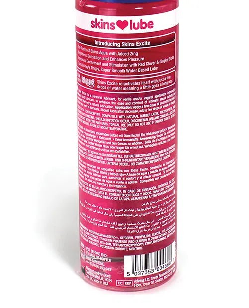 Skins Excite Tingling Water Based Lubricant 4.4oz – body-safe materials | Fu'Cha Exotics