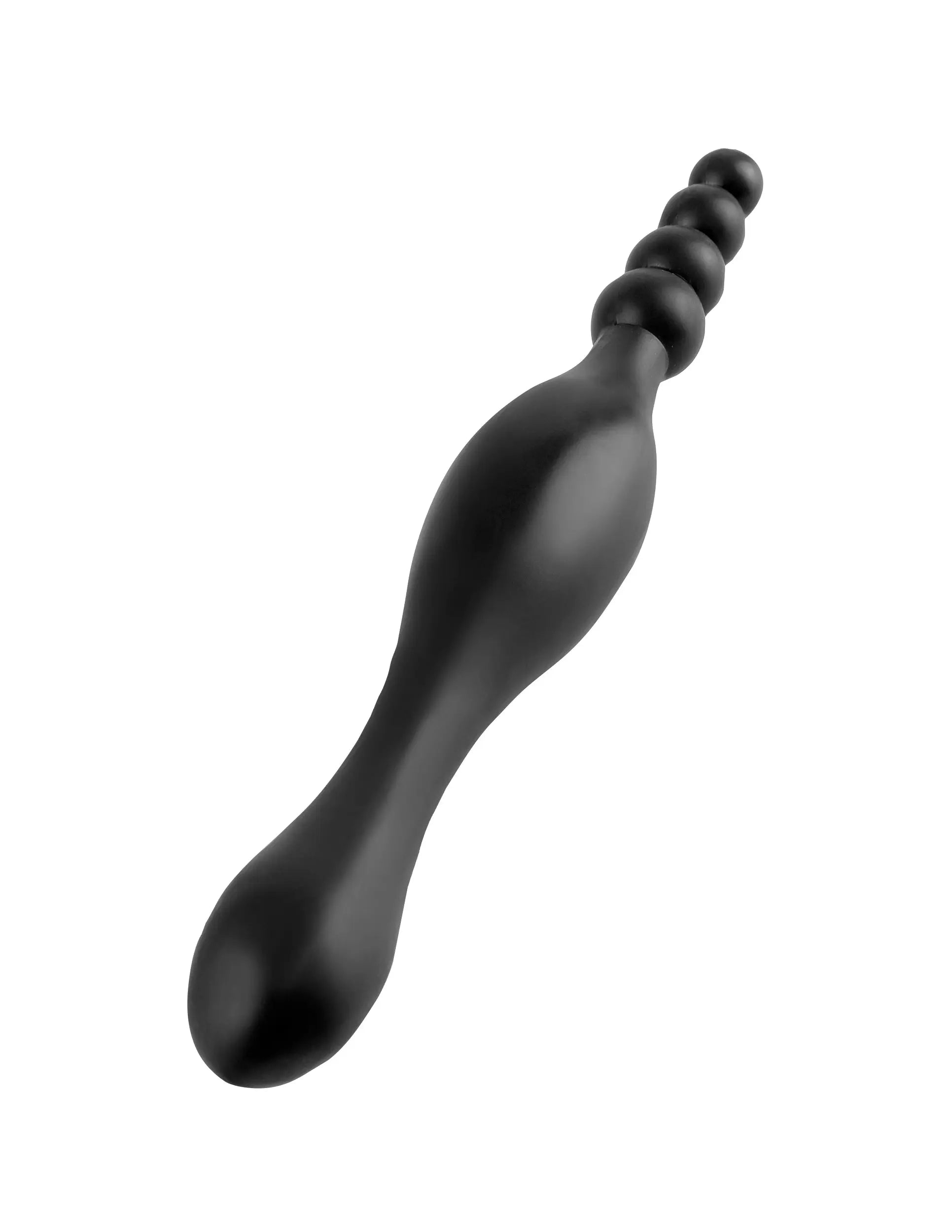 Black anal plug with rounded tip and segmented handle