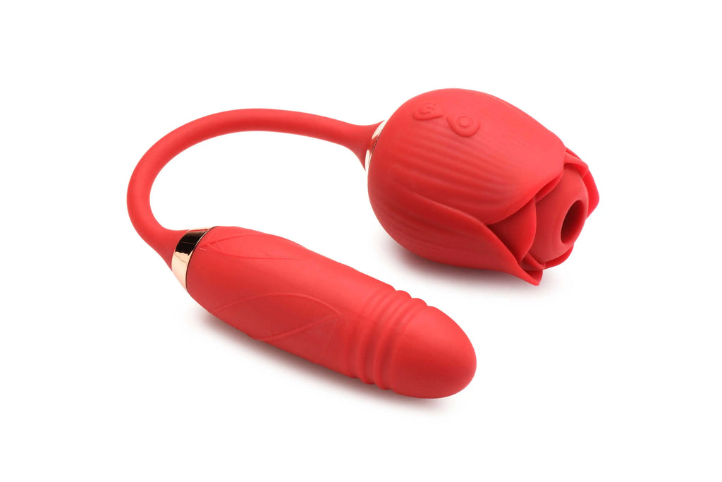 Bloomgasm Romping Rose Suction and Thrusting Vibrator - Red – body-safe materials | Fu'Cha Exotics