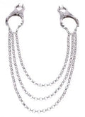 Affix triple chain nipple clamps with two metal rings and three linked chains