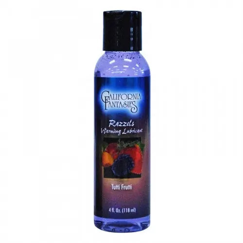 Razzels warming lubricant bottle with blue liquid, Tutti Frutti, 4 fl oz