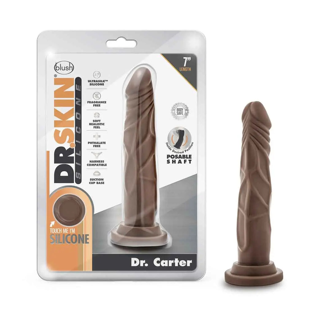 Dr. Skin Silicone - Dr. Carter - 7 Inch Dong With Suction Cup - Chocolate – body-safe materials | Fu'Cha Exotics