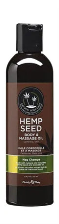 Hemp seed massage and body oil bottle, dark glass with Nag Champa label