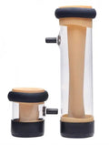 Stroking machine with dual clear cylinders, beige column, black base and top caps.