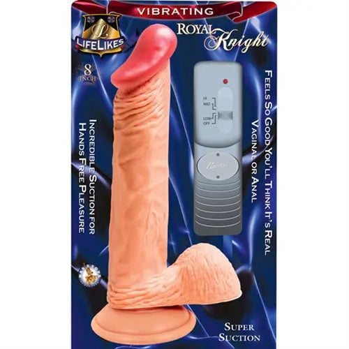 Realistic flesh-colored vibrating sex toy with suction base and handheld remote control