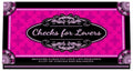 Checks for Lovers decorative card with purple patterned background and ornate frame