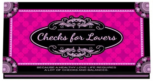 Checks for Lovers decorative card with purple patterned background and ornate frame