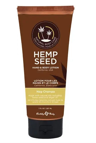 Hemp Seed hand and body lotion tube, brown with cap and label, 7 fl oz