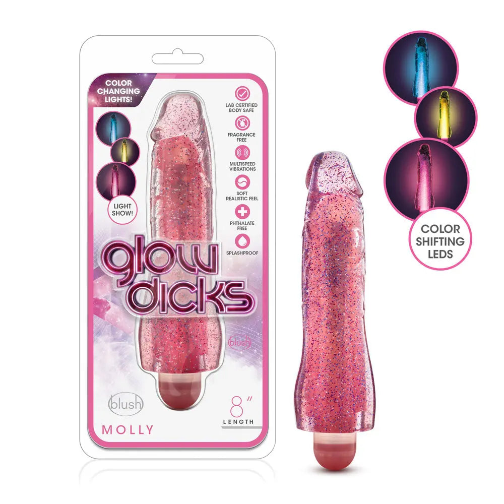 Glow Dicks - Molly Glitter Vibrator - Pink – body-safe materials | Fu'Cha Exotics