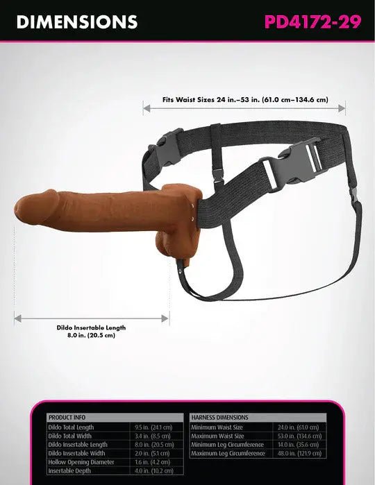 Fantasy X-Tensions Elite 8" Vibrating Hollow Silicone Strap-on - Brown – body-safe materials | Fu'Cha Exotics