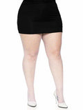 White fishnet pantyhose with black waistband